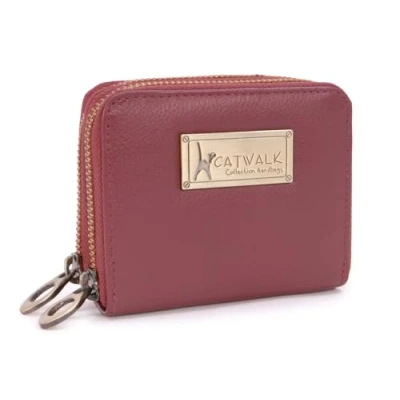 Afbeelding van CATWALK COLLECTION HANDBAGS ISLA kleine handtas met ritssluiting voor dames geschenkdoos RFID bescherming van leer creditcardportemonnee muntvak, Rood Rfid, S, portemonnee