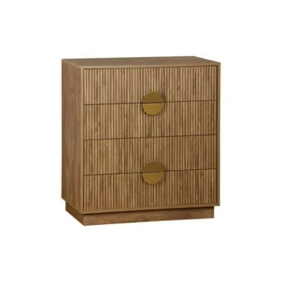 Afbeelding van sweeek Ladekast met 4 laden, gegroefd mangohout effect, vergulde metalen handgrepen, b80 x d40 h85cm