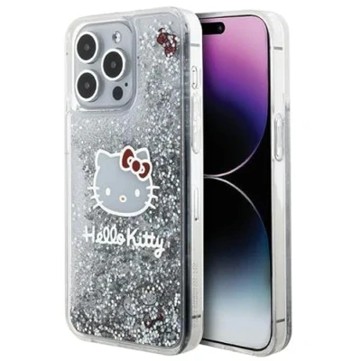 Afbeelding van Hello Kitty Liquid Glitter Charms Head case voor iPhone 15 Pro Max zilver