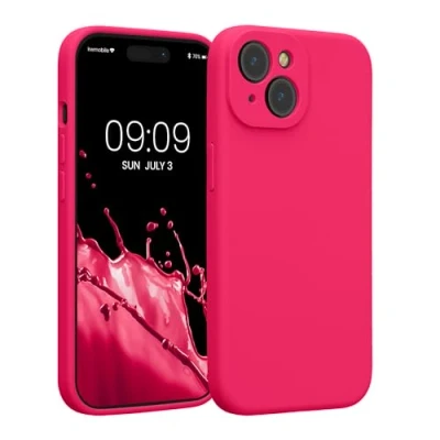 Afbeelding van kwmobile telefoonhoesje geschikt voor Apple iPhone 15 TPU backcover met siliconen coating Smartphone case in neon roze