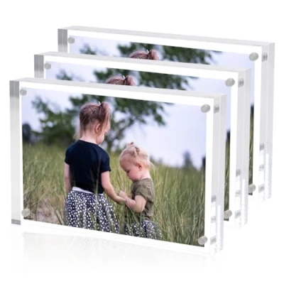 Afbeelding van Sezanrpt Set van 3 acryl fotolijsten 10 x 15 cm fotolijst transparant magnetisch voor familie huisdieren vrienden foto&#039;s lijst kantoor thuis