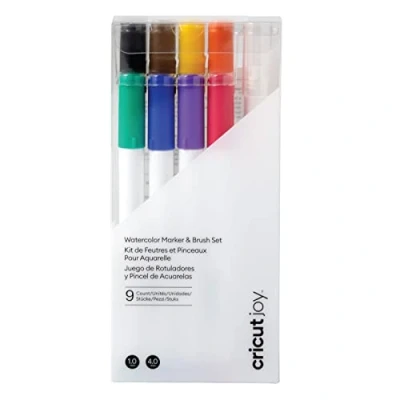 Afbeelding van Cricut Joy™ Aquarellstiften &amp; pinsel, 9er Stiftset Groen, Blauw, Violet, Rood, Zwart, Bruin, Geel, Oranje