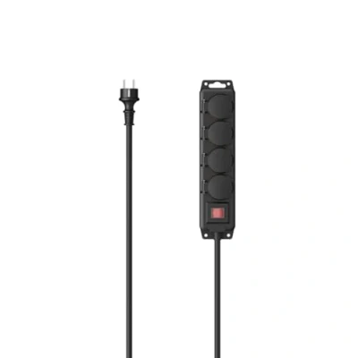 Afbeelding van Hama, Stekkerdoos, Power strip, 4 voudig, voor buiten IP44, schakelaar, wandmontage, m, Zwart. (4 x, CEE 7/3, 4 m)