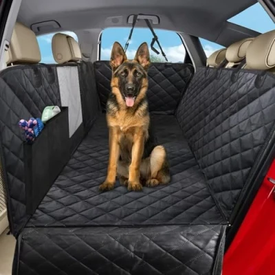 Afbeelding van hondendeken voor de achterbank, 4 in 1 autodeken honden, achterbank met zijbescherming en kijkvenster, waterdicht, antislip, veiligheidsgordel auto, bestelwagen, SUV, 137 x 147 cm