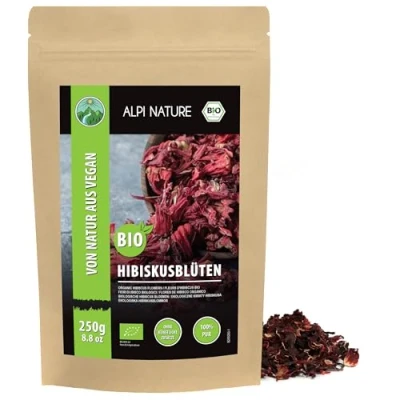 Image de Alpi Nature Hibiscus BIO Tisane 250g, Fleurs d&#039;Hibiscus Entières Séchées, Thé en Vrac