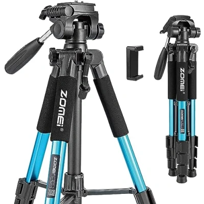 Afbeelding van ZOMEI Q111 statief voor smartphone, 140 cm, reizen, camera met telefoonhouder en draagtas DSLR DV camera, smartphone (blauw)
