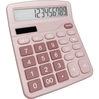 Afbeelding van Newaner tafelrekenmachine voor bureau met 12 cijferig lcd display, zakrekenmachine, standaardfunctie kantoor en school, grote knoppen, roze