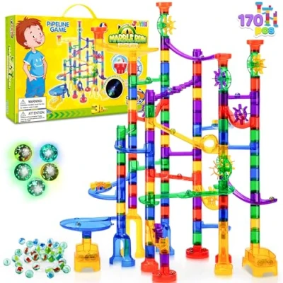 Afbeelding van JOYIN Balcircuit Marble Run set (170 stuks), educatief bouwblokspeelgoed STEM (120 stuks van kunststof + 50 glazen ballen)