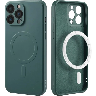 Afbeelding van iMoshion Hoesje Geschikt voor iPhone 13 Pro Max Siliconen Color Backcover MagSafe Donkergroen