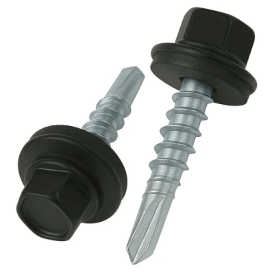 Afbeelding van 8 mm x 25 dakschroeven, zelfborende zeskantkop gekleurd (RAL 9005 donkerzwart) dakopschroef met EPDM verzegelde sluitring, grove schroefdraad, gehard, roestvrij, voor buiten