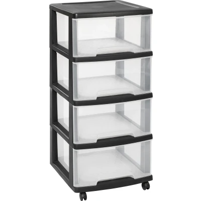 Afbeelding van Curver Essentials ladesysteem 4x20L Zwart Met wielen