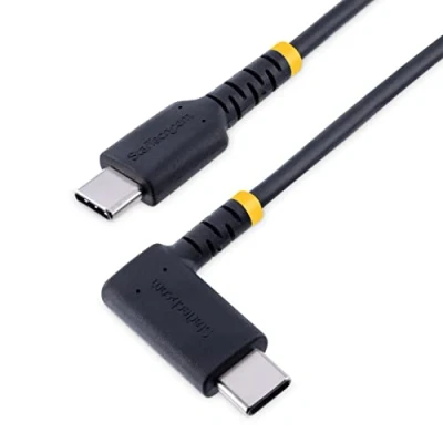 Image de StarTech.com 3ft (1m) USB C Charging Cable Right Angle 60W PD 3A Heavy Duty Fast Charge 2.0 Type Durable and Rugged Aramid Fiber S20/iPad/Pixel High Quality Cord (R2CCR 1M CABLE) Câble 24 pin (M) dr