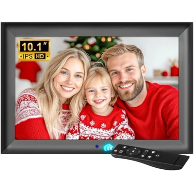 Afbeelding van OBVHNUA Digitale fotolijst, 10,1 inch, IPS scherm HD 1280 x 800 en automatische rotatiefunctie, klok, wekker, muziek, video, kalender, slaapmodus