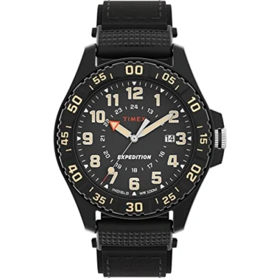 Afbeelding van Timex Expedition Camper herenhorloge met stoffen armband 42 mm, Zwart/Goud, de stijl van het Acadia Rugged TW4B26300 mm kan, riem