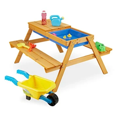 Afbeelding van picknicktafel kinderen hout 2 in 1 49x90x85 cm zand en watertafel tuin