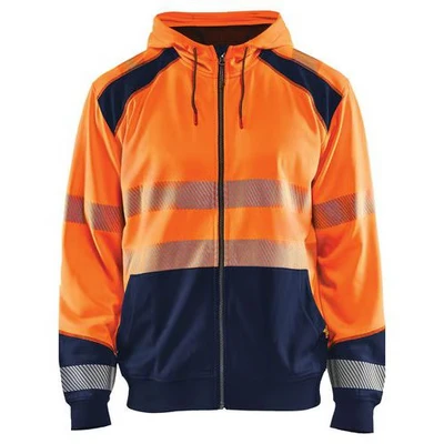 Image de Sweat zippé à capuche haute visibilité orange fluorescent/marine