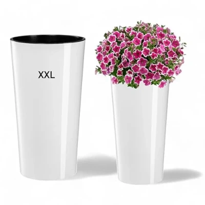 Afbeelding van MELTOM Bloempot, rond, glanzend, dun, met uitneembaar inzetstuk, maat XXL/D x H: 40 75 cm, wit