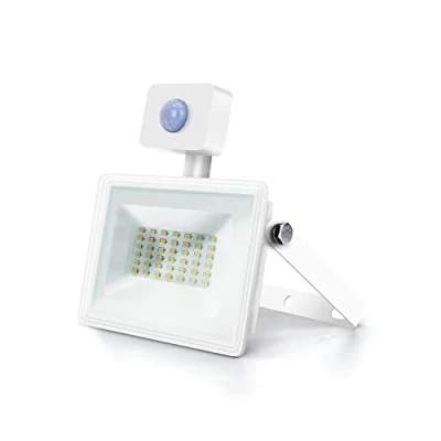 Afbeelding van LED Bouwlamp 30 Watt met Sensor Schijnwerper Natuurlijk Wit 4000K Waterdicht IP65 Mat Aluminium