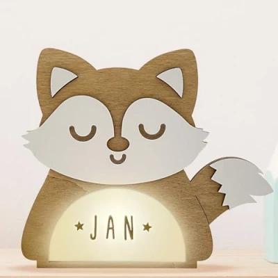 Afbeelding van WONDEE Vintiun Nachtlampje voor baby&#039;s, personaliseerbaar, [4 modellen] kinderen, vos, gepersonaliseerd cadeau geboorte, bedlampje, slaapkamer, decoratie babykamer,