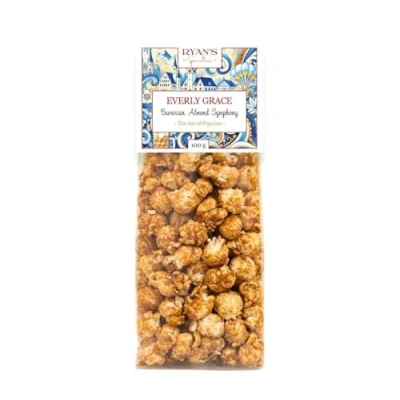 Afbeelding van Everly Grace Popcorn Bavarian Almond Symphony, 100 g karamel popcornzakjes en geroosterde amandelen uit onze fabriek in Augsburg, Duitsland