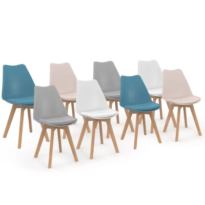 Image de Lot de 8 chaises scandinaves SARA mix color pastel rose x2, blanc gris clair bleu x2