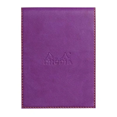Afbeelding van RHODIA 128110C klembord + genietend notitieblok nr. 12 paars 8,5 x cm kleine ruitjes 80 vellen afneembaar wit Clairefontaine papier g potloodhouder kunstleer Rhodiarama