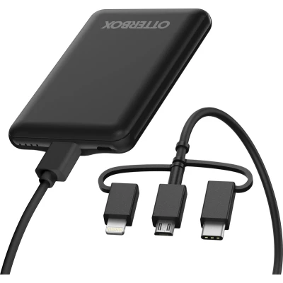 Afbeelding van OtterBox USB A Powerbank 5.000 mAh 10W met 3 in 1 Kabel 1M Zwart
