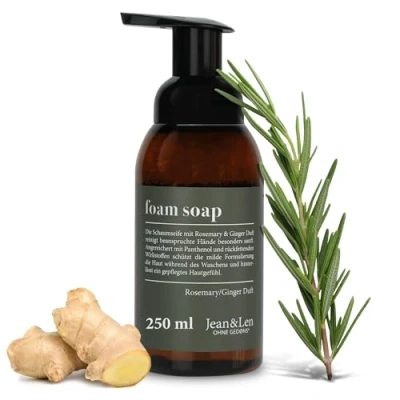Afbeelding van Jean &amp; Len Savon moussant Rosemary Ginger, nettoie en douceur les mains sollicitées avec une mousse agréable, parfum frais de romarin et gingembre, sans parabène ni silicone, 250 ml