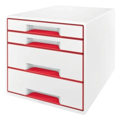 Afbeelding van Leitz WOW Desk Cube Ladeblok 4 Laden Opberger met vakken Wit/Rood