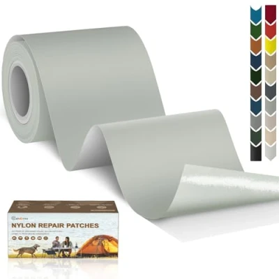 Afbeelding van Cahomo Nylon reparatiepatches, zelfklevend, waterdicht, voor jassen, tenten, bovenkleding, lichtgrijs, 7,6 x 200 cm