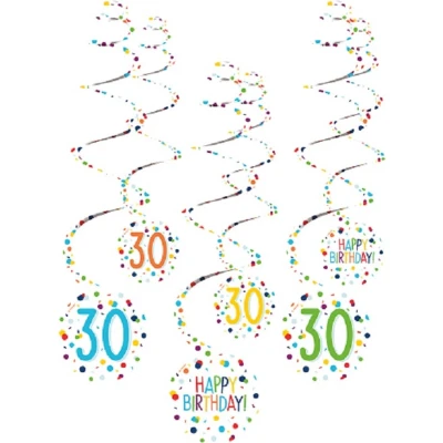 Afbeelding van Amscan Spiraalslingers 30 Confetti Birthday 61 Cm Papier 6 Stuks