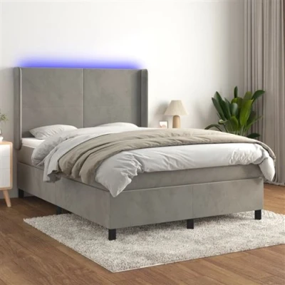 Afbeelding van vidaXL Boxspring met matras en LED fluweel lichtgrijs 140x200 cm