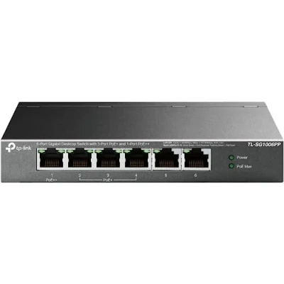 Afbeelding van TP Link 6 poorts gigabit desktopswitch met 3 PoE+ en 1 PoE++