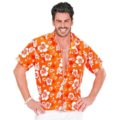 Afbeelding van Widmann Hawaii &amp; Carribean Tropisch Kostuum Shirt Oranje Man XXL Carnavalskleding Verkleedkleding
