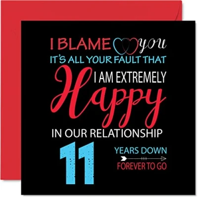 Afbeelding van Grappige wenskaart voor de 11e huwelijksdag echtgenoot en echtgenote Your Fault I&#039;m Extremely Happy trouwdag partner, 145 mm x