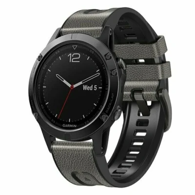 Afbeelding van leer + siliconen bandje Grijs Garmin Quatix 8 51mm