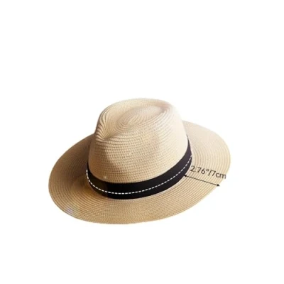 Afbeelding van Zylioo Panama Stro Hoeden Kleine Maat Zomer Fedora Hoed Strand Zonnehoed Rand UV Vakantie Hoed, kaki, S