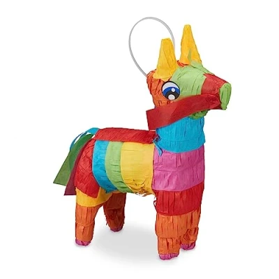 Afbeelding van Relaxdays mini pinata ezel piñata dier vrijgezellenfeest verjaardag kleurrijk