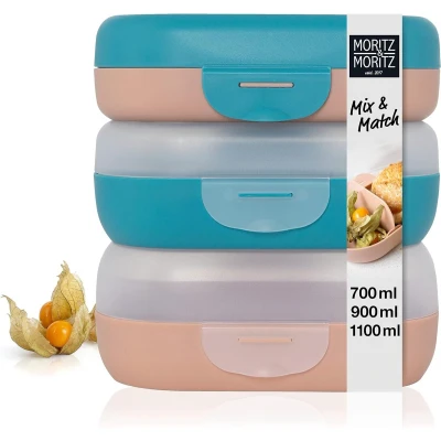 Afbeelding van Moritz &amp; 3 x broodtrommel voor kinderen met vakken, Mix Match lunchbox kinderen, kleurrijke bento box