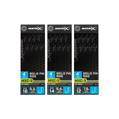 Afbeelding van Matrix Onderlijn MXC 3 Boilie Pin Rigs 10cm Eyed Barbless (8 pcs) Maat : Haak 14 0.180mm
