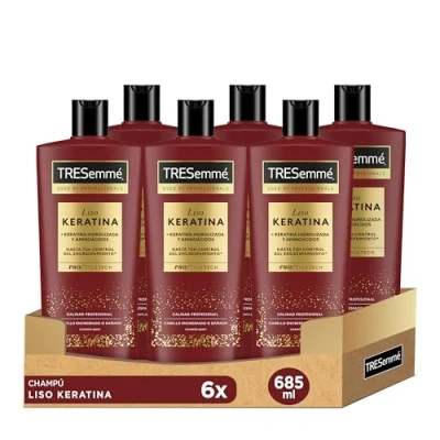 Afbeelding van TRESemmé 6 x 685 gladde keratine shampoo voor kroeshaar of beschadigd haar met marulaolie en