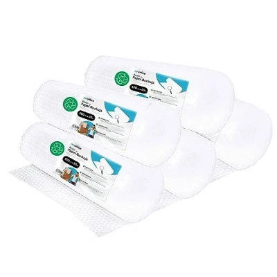 Afbeelding van m office Plastic Bubble Roll Gerecycled Roller voor Verpakking, Verhuizing, Verpakking en Doozen, · (100 cm x 25 m, 5 stuks)