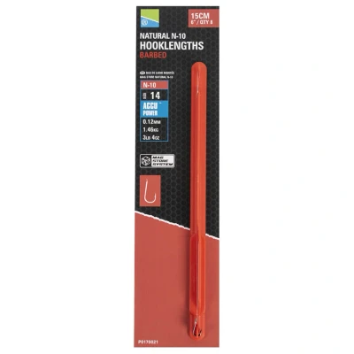 Afbeelding van Preston Natural N 10 Hooklenghts Barbed (8 pcs) Maat : 15cm haak 14 0.12mm