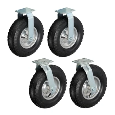 Afbeelding van Relaxdays bokwiel en zwenkwiel 4 delige set luchtband 260 mm tot 120 kg zwart zilver