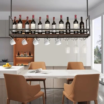 Afbeelding van Wijnrek Borejle wandrek zwart en walnootkleurig 120x30x64 cm [en.casa]