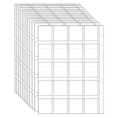 Afbeelding van QWORK® 12 muntverzamelbladen, portemonnee, 9 gaten, 20 vakken, 45 x mm