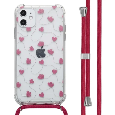 Afbeelding van imoshion Hoesje Geschikt voor iPhone 11 Design met Koord Dusty Rose Connected Hearts