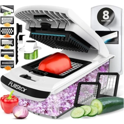 Afbeelding van groentesnijder, groente en uiensalade robot, handmatig, aardappelchopper, keukengadgets (PRO 8 in 1 wit)