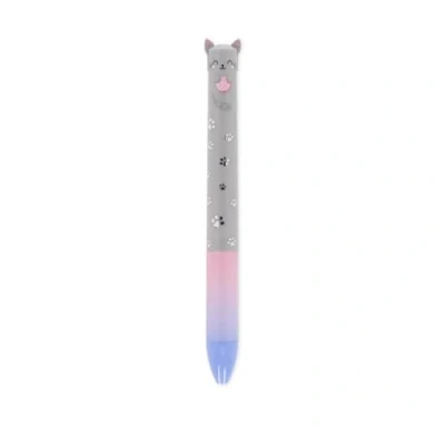 Afbeelding van LEGAMI Tweekleurige pen, blauwe en roze inkt, Click&amp;Clack, ideaal voor school, kantoor thuis, tweekleurig, punt 1 mm diameter, Kitty thema