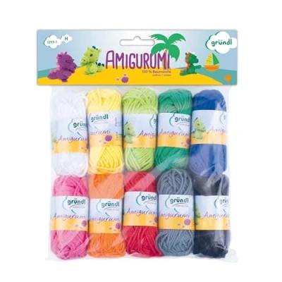 Image de Gründl Kit pour amigurumis coloris feutres I (idéales faire des amigurumis, 10 différents, g / 23 m, grosseur d’aiguilles : 3,0 4,0 mm, pelotes de g), Multicolore